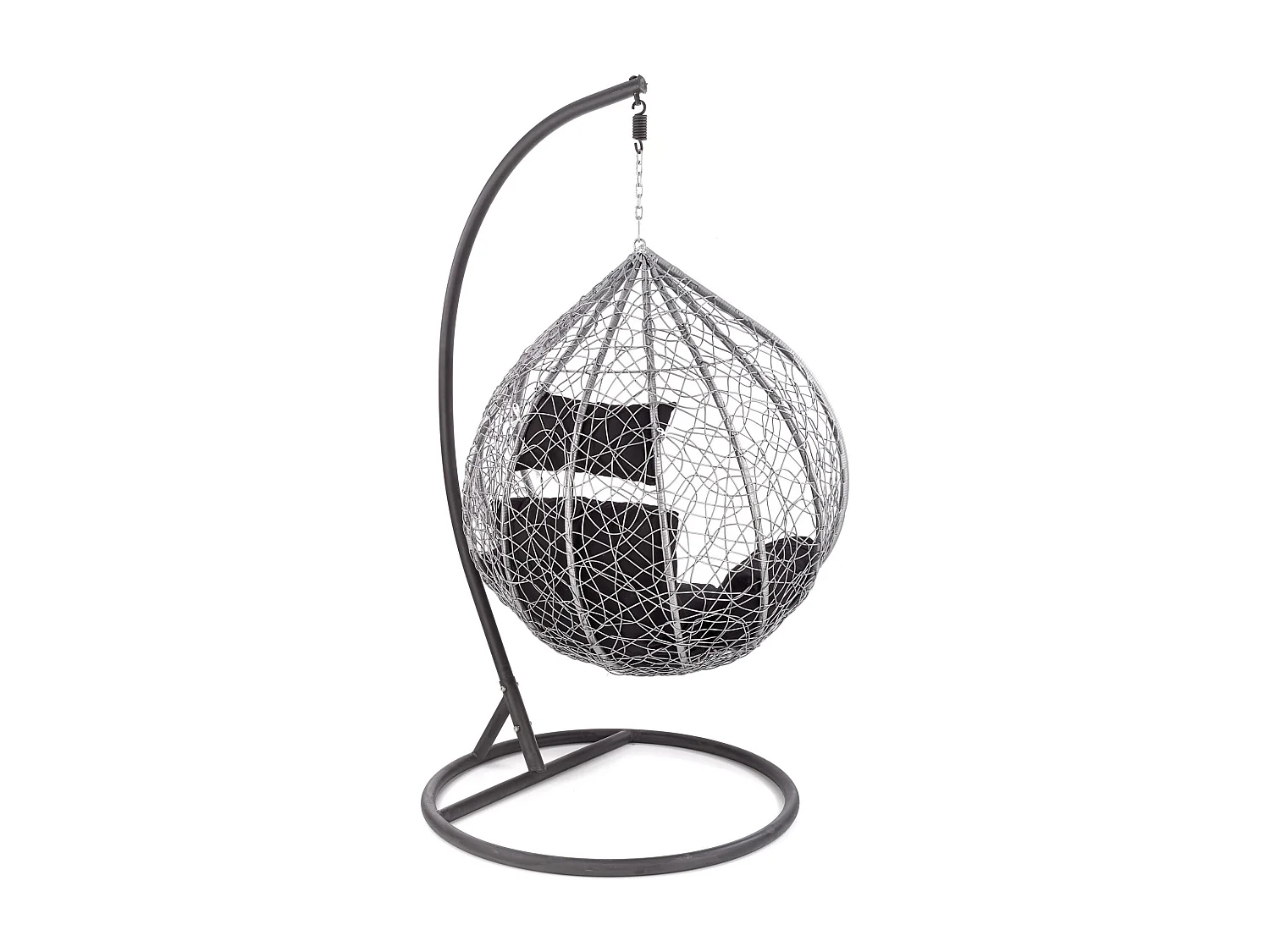 Sedia a uovo sospesa nera e grigia in rattan sintetico e metallo EGG