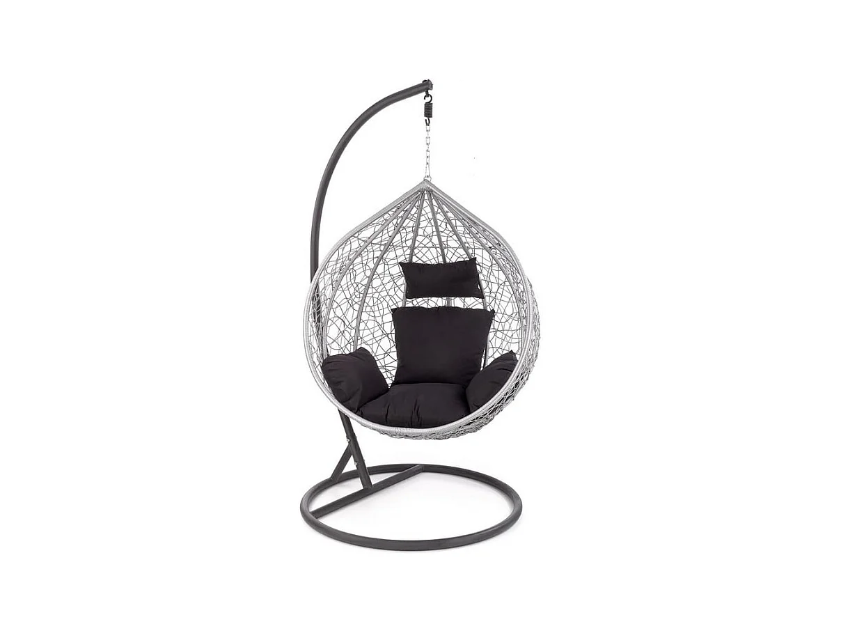 Fauteuil œuf suspendu noir et gris en rotin synthétique et métal EGG