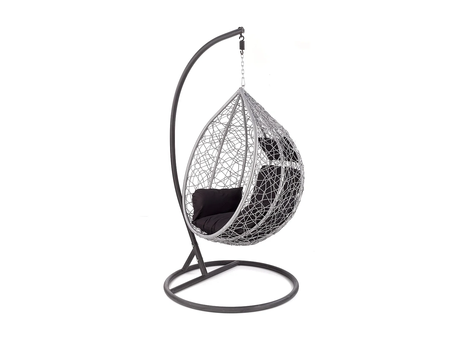 Sedia a uovo sospesa nera e grigia in rattan sintetico e metallo EGG