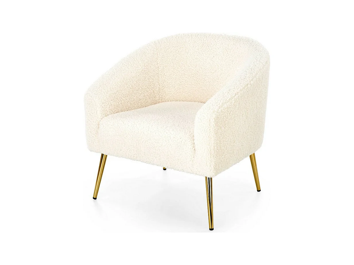 Fauteuil en tissu bouclé avec pieds en métal doré ARMELLE
