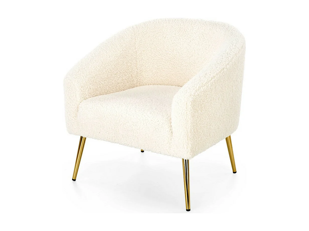 Fauteuil en tissu bouclé avec pieds en métal doré ARMELLE