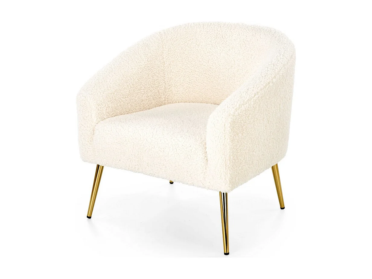 Fauteuil en tissu bouclé avec pieds en métal doré ARMELLE