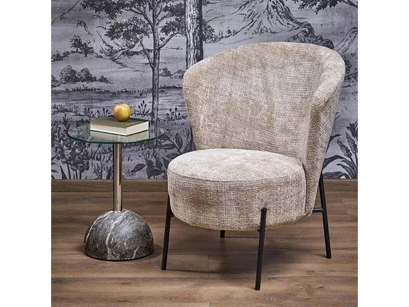 Fauteuil tissu beige et pied en métal noir TOBBY