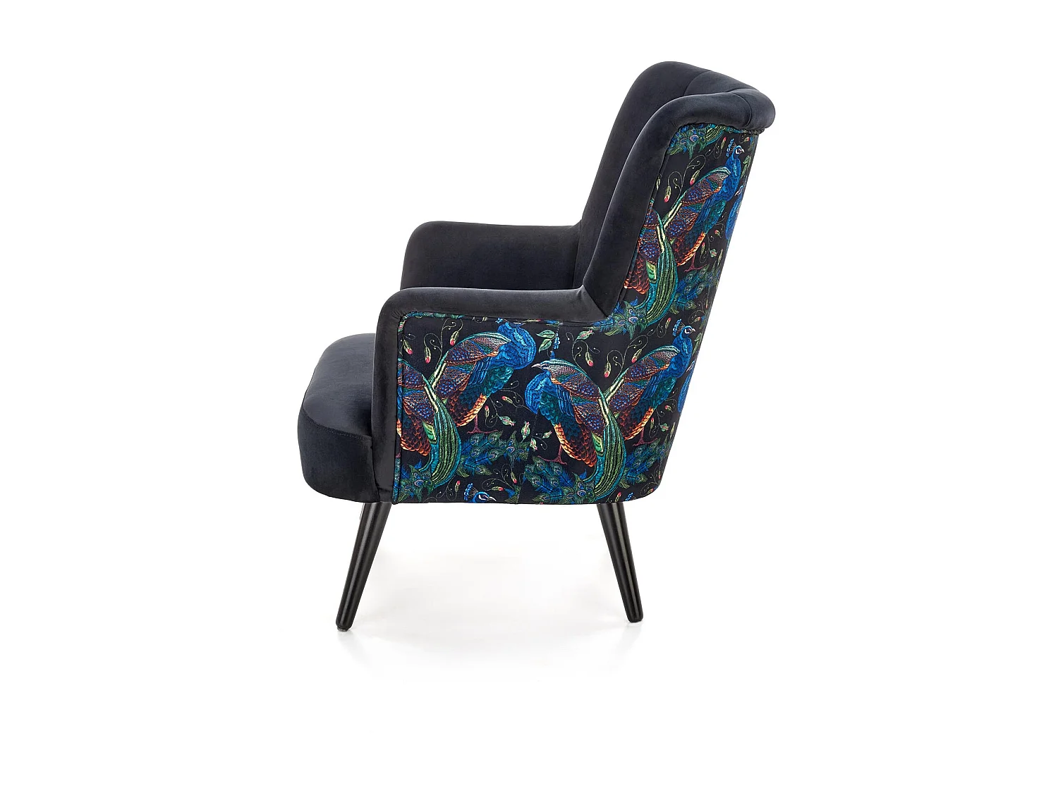 Fauteuil lounge en velours noir avec dossier imprimé FLORAEL