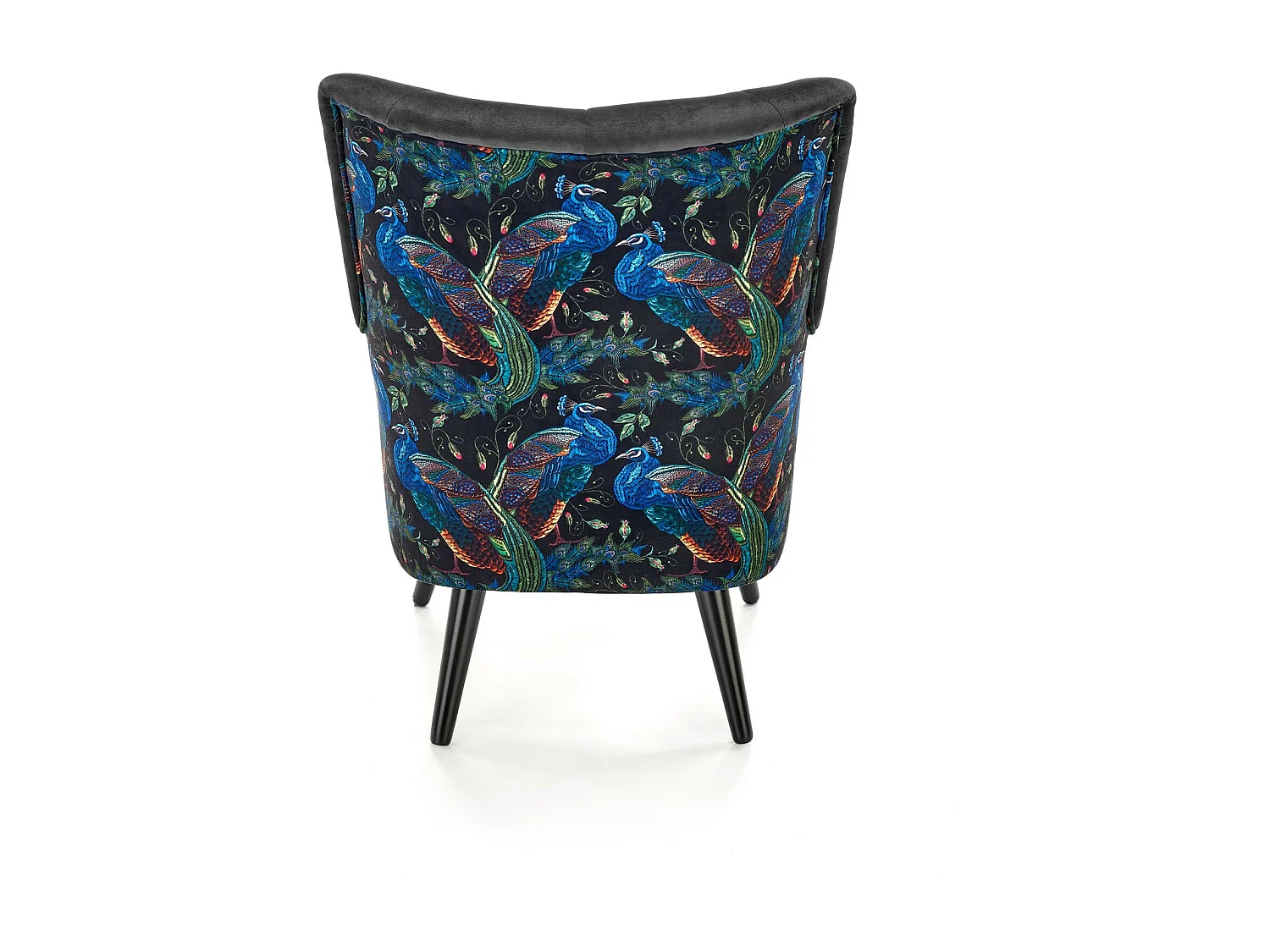 Fauteuil lounge en velours noir avec dossier imprimé FLORAEL