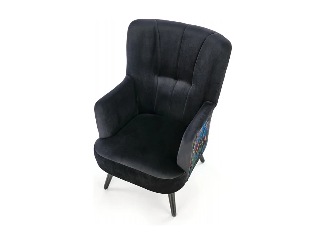 Fauteuil lounge en velours noir avec dossier imprimé FLORAEL