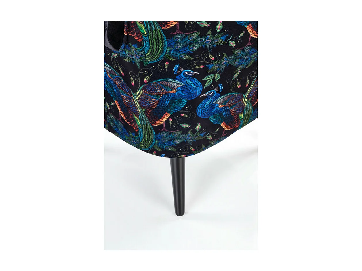 Fauteuil lounge en velours noir avec dossier imprimé FLORAEL