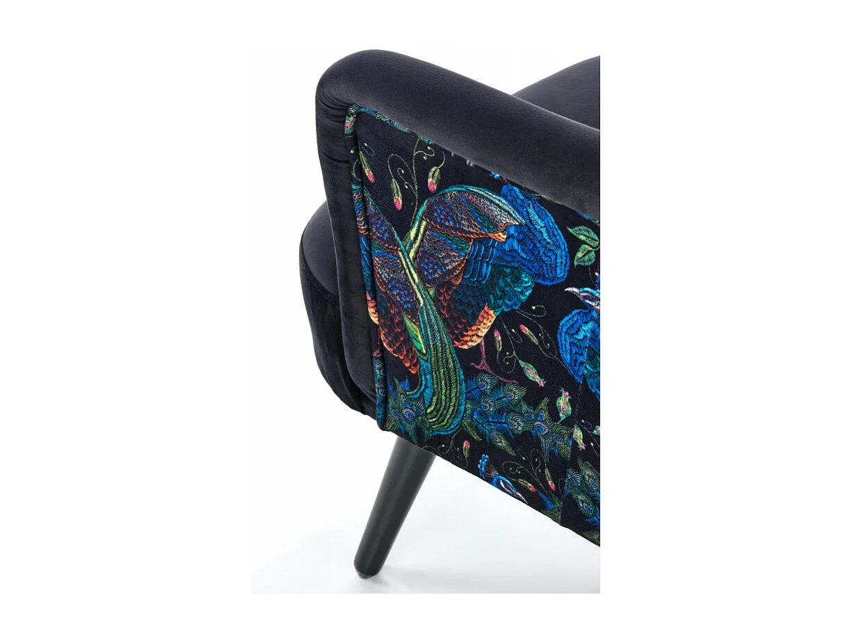 Fauteuil lounge en velours noir avec dossier imprimé FLORAEL