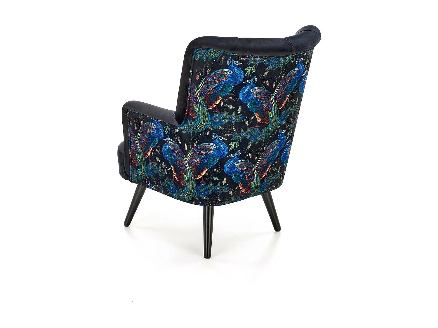 Sedia lounge in velluto nero con schienale stampato FLORAEL