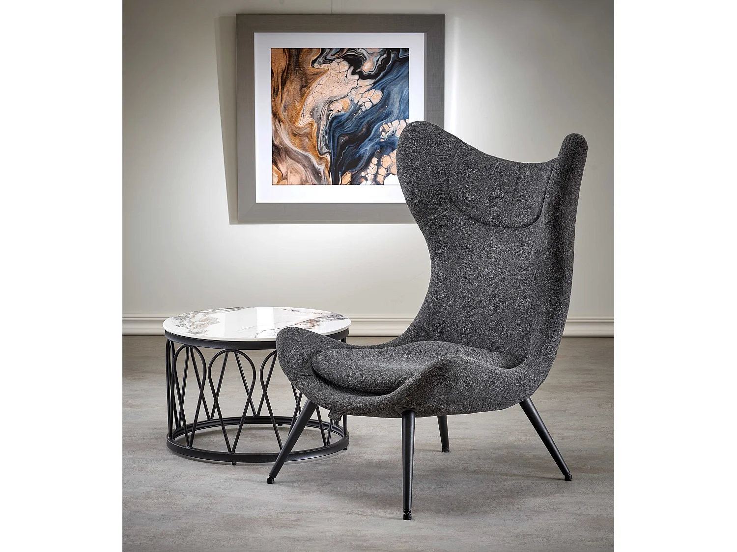 Fauteuil lounge contemporain en tissu gris FRAGAN