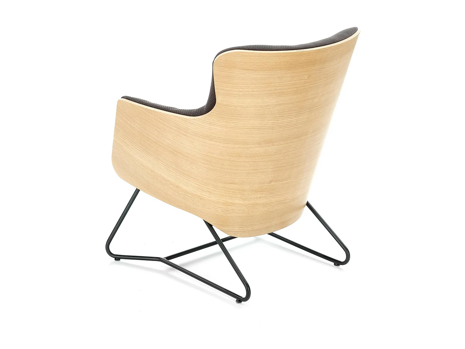 Fauteuil design en tissu gris avec dossier aspect chêne naturel EREL