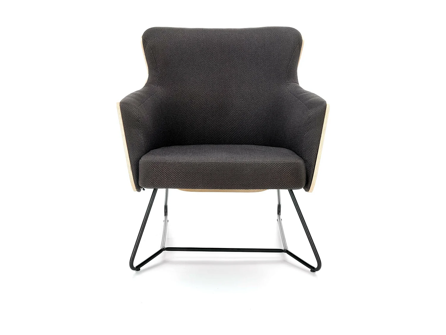 Fauteuil design en tissu gris avec dossier aspect chêne naturel EREL