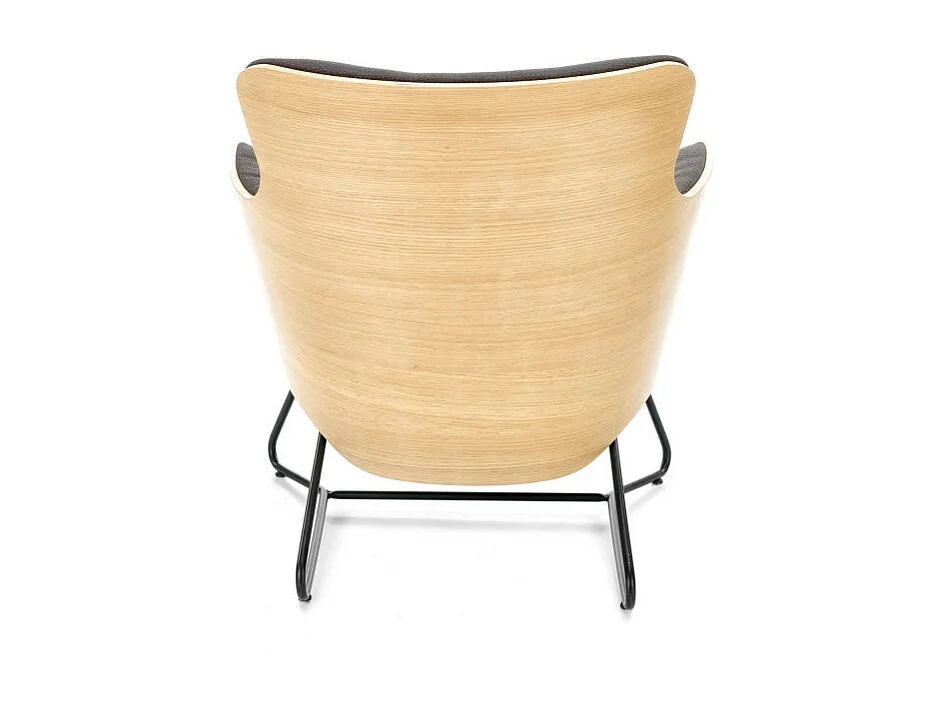 Fauteuil design en tissu gris avec dossier aspect chêne naturel EREL