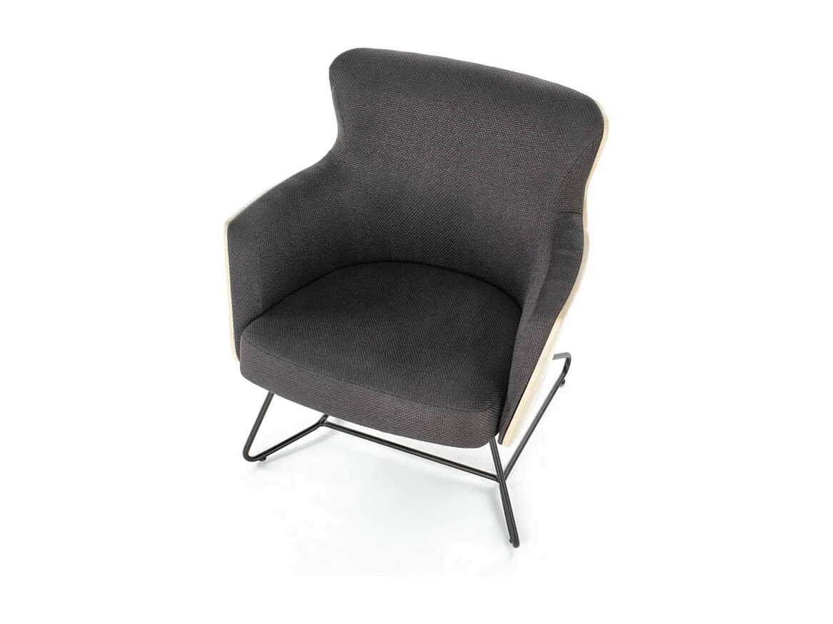 Fauteuil design en tissu gris avec dossier aspect chêne naturel EREL