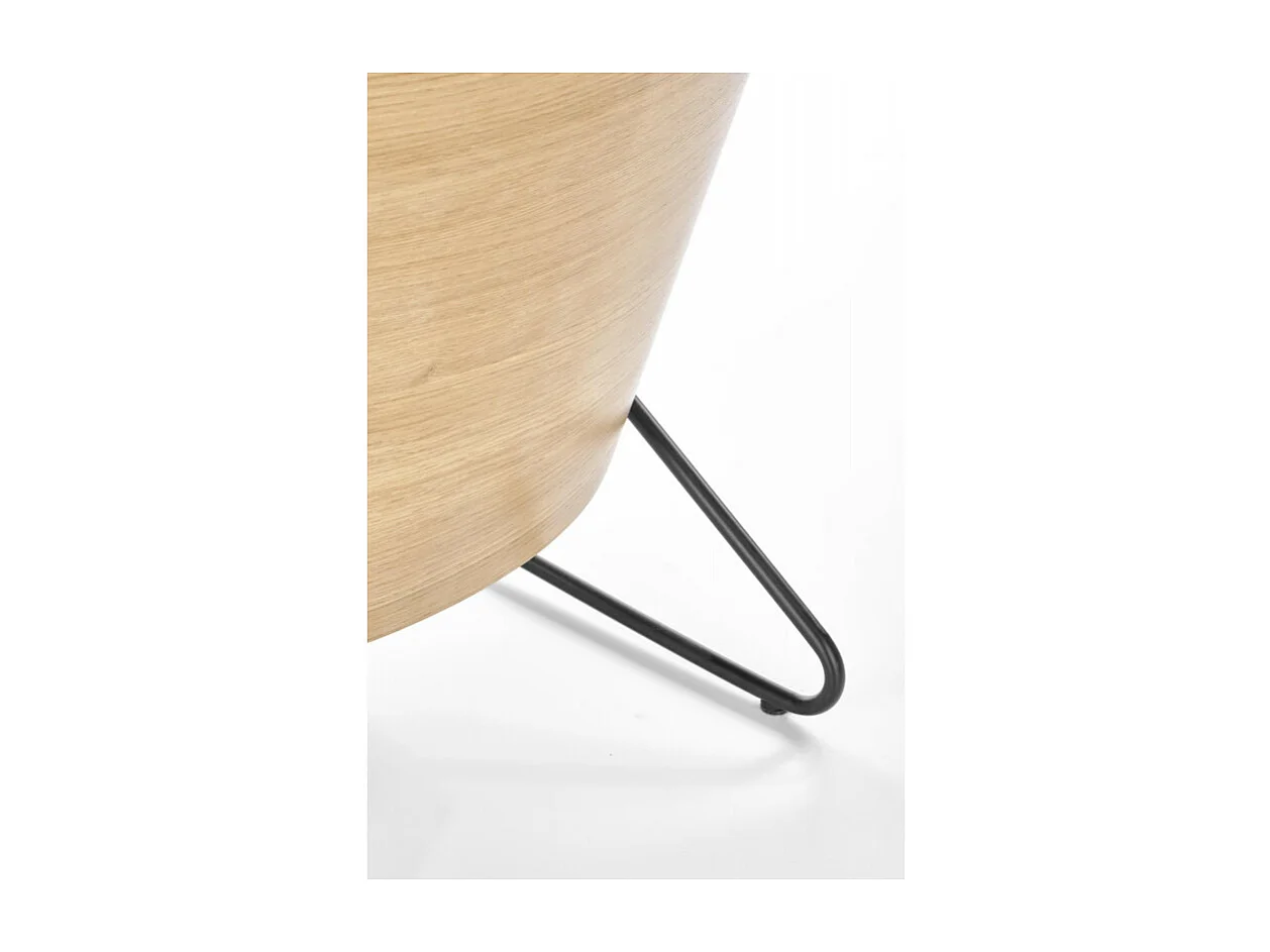 Fauteuil design en tissu gris avec dossier aspect chêne naturel EREL