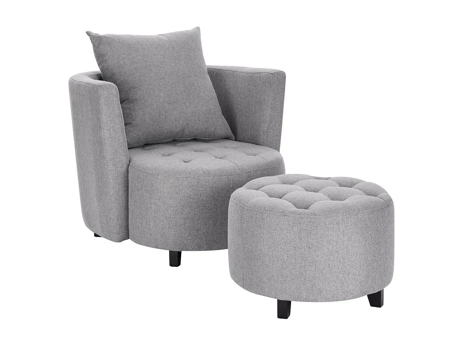 Fauteuil et pouf en tissu gris avec pieds en bois massif NOVA