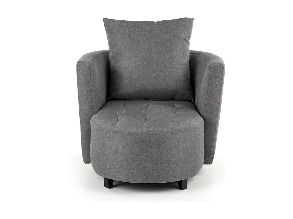 Fauteuil et pouf en tissu gris avec pieds en bois massif NOVA