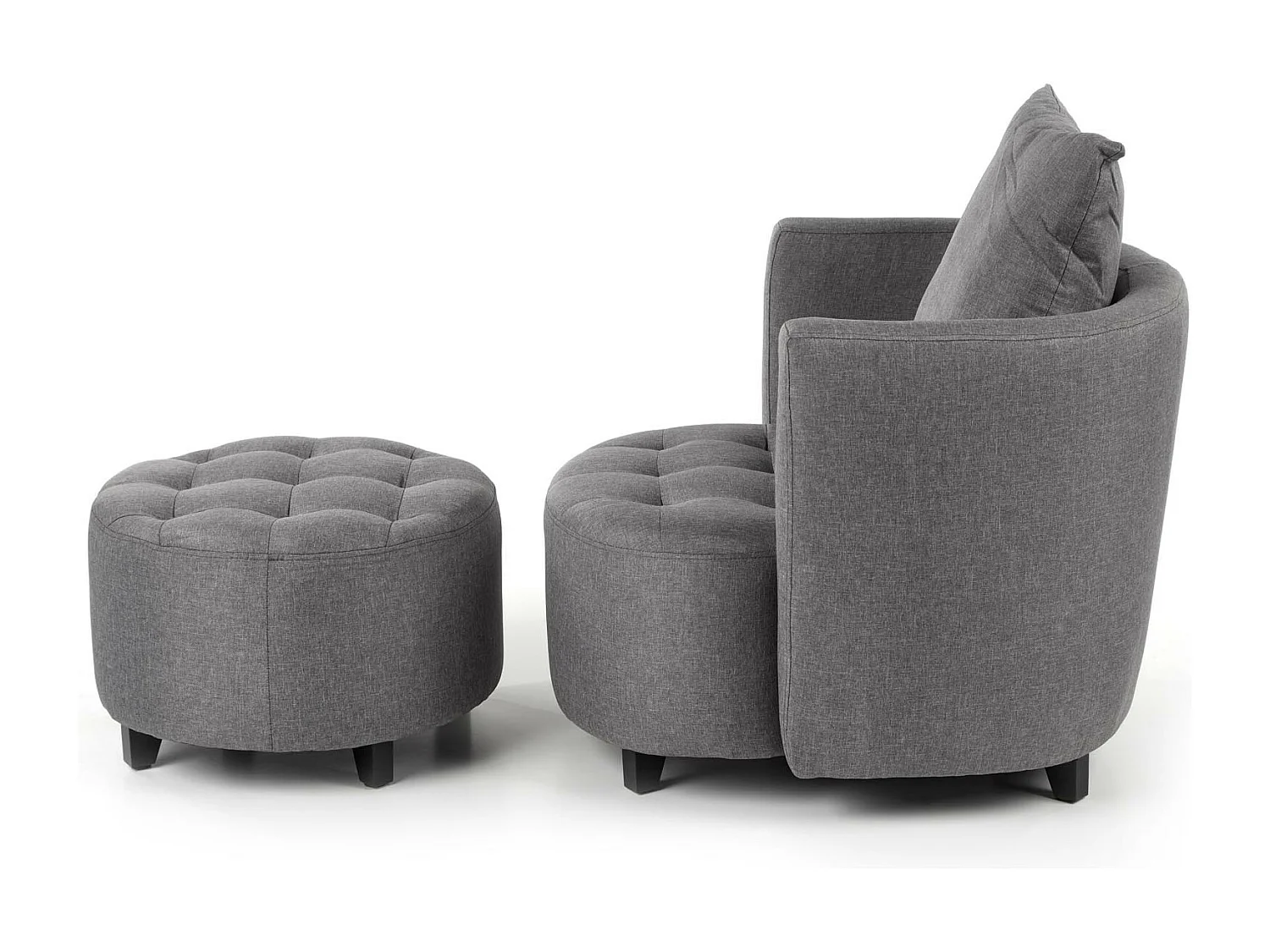 Fauteuil et pouf en tissu gris avec pieds en bois massif NOVA