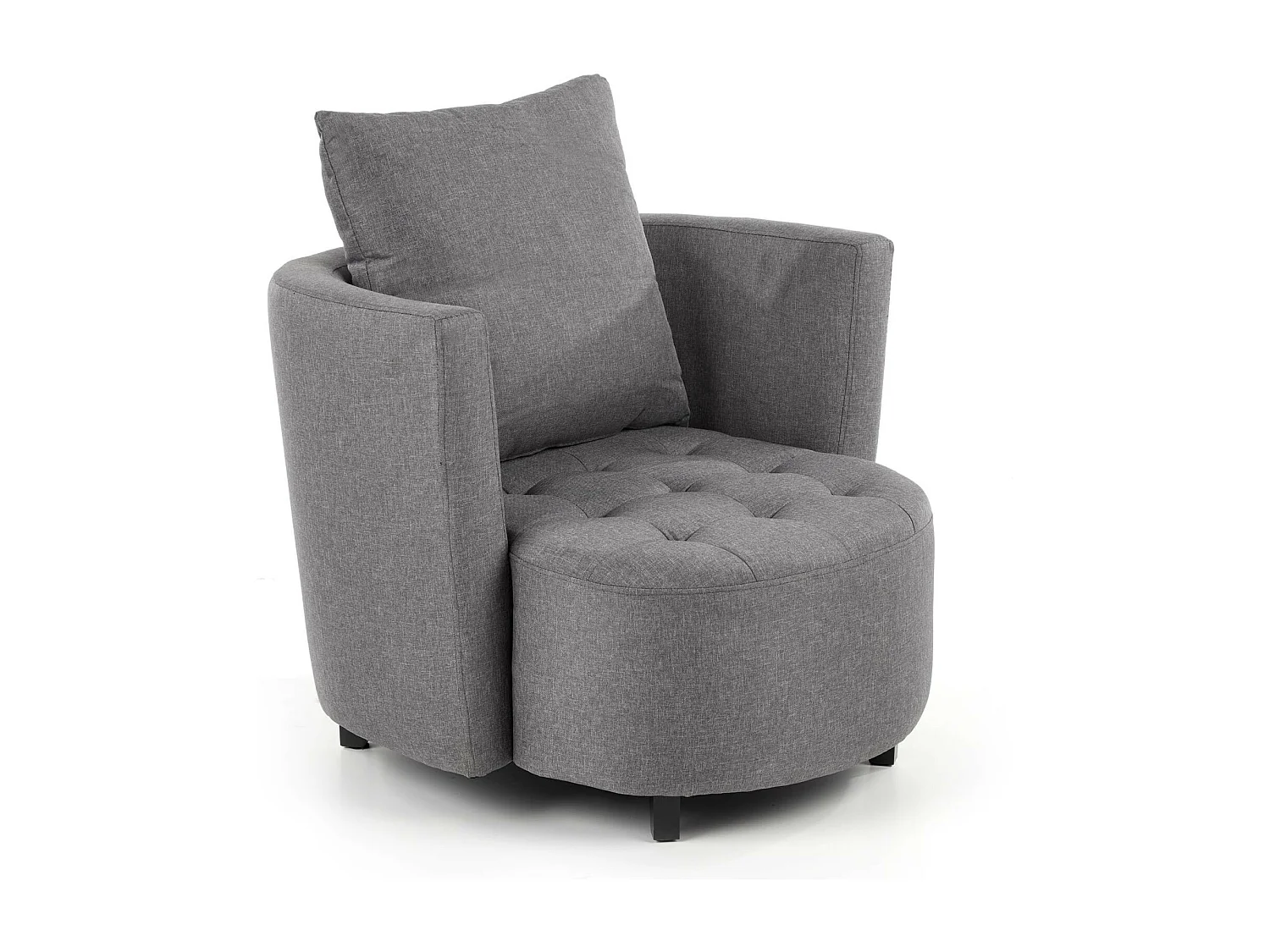Fauteuil et pouf en tissu gris avec pieds en bois massif NOVA