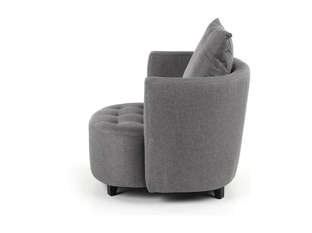Fauteuil et pouf en tissu gris avec pieds en bois massif NOVA