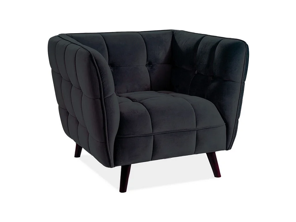 Fauteuil capitonné carré velours noir Compi