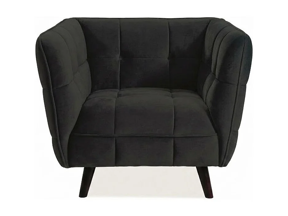 Fauteuil capitonné carré velours noir Compi