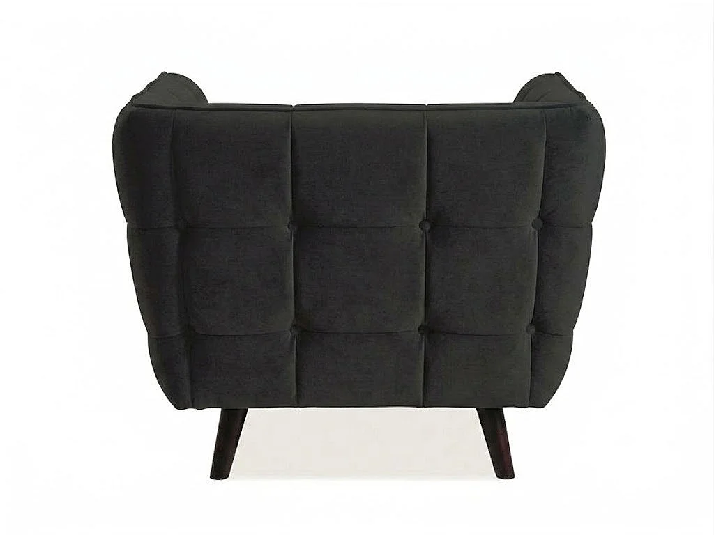 Fauteuil capitonné carré velours noir Compi