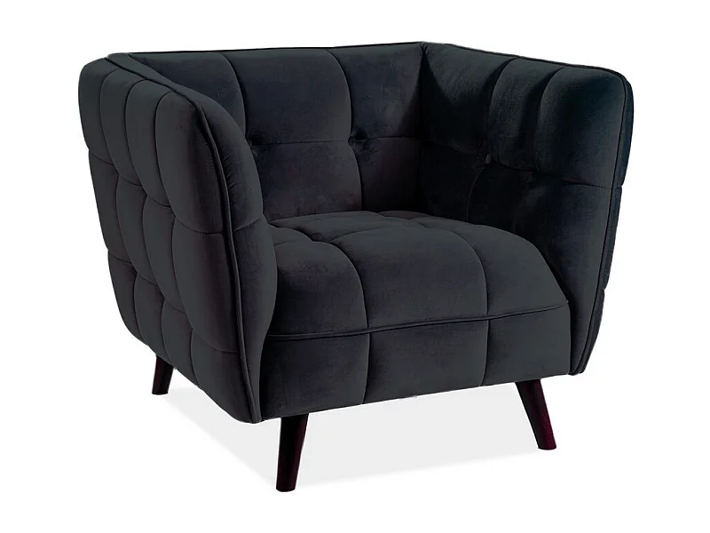 Fauteuil capitonné carré velours noir Compi