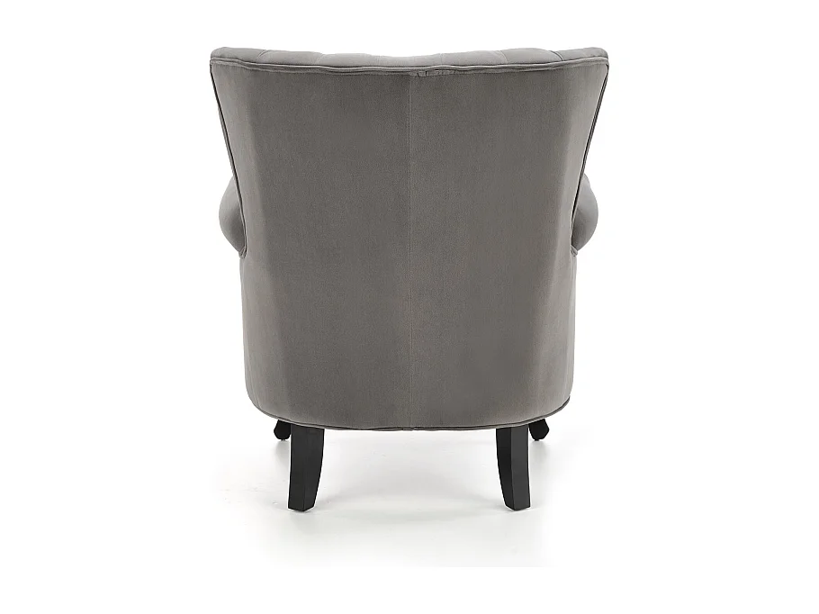 Sillón de terciopelo gris con brazos de tachuelas y patas de madera maciza MEDICIS