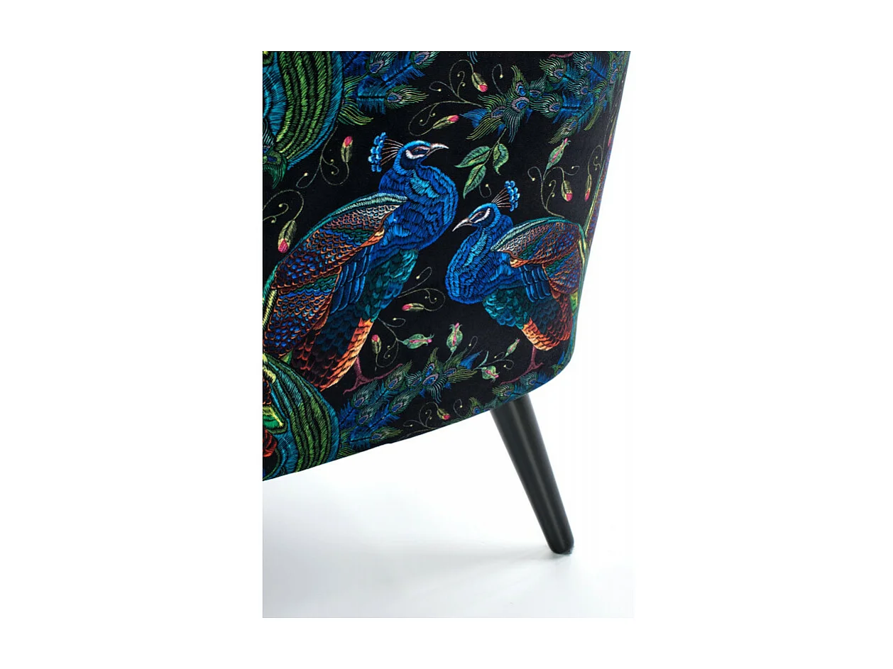 Fauteuil lounge en velours bleu avec dossier imprimé FLORAEL