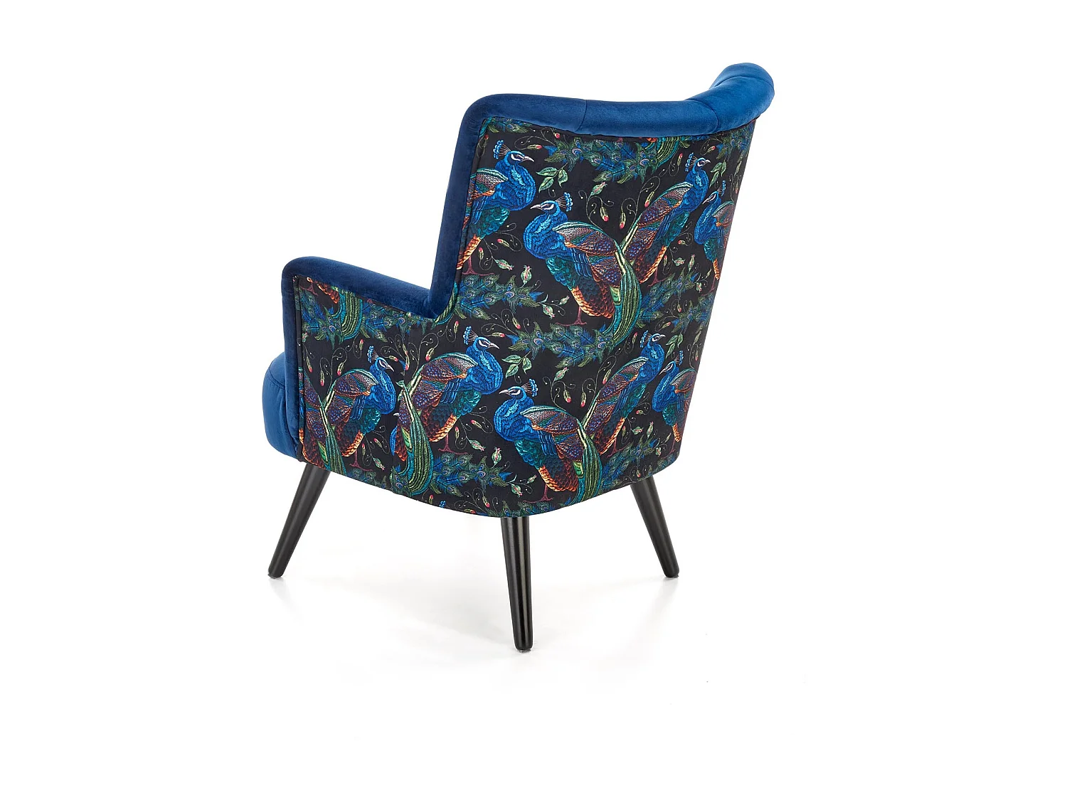 Fauteuil lounge en velours bleu avec dossier imprimé FLORAEL