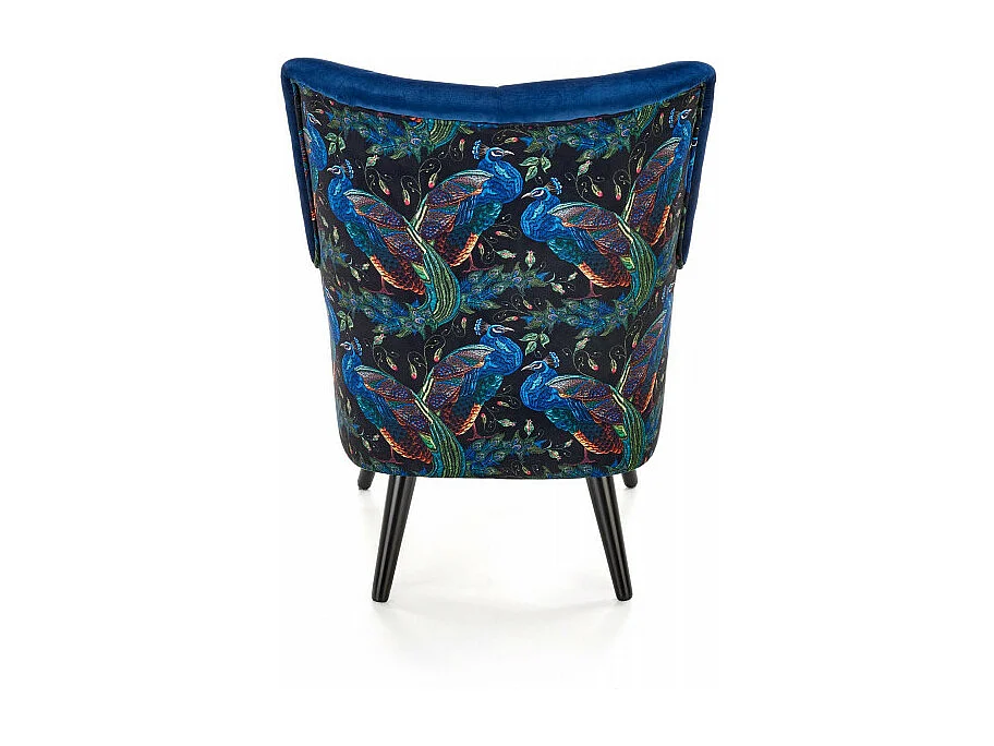 Fauteuil lounge en velours bleu avec dossier imprimé FLORAEL