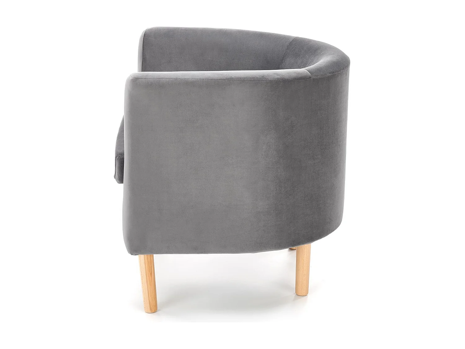 Fauteuil lounge en velours gris avec pieds en bois massif KELEN