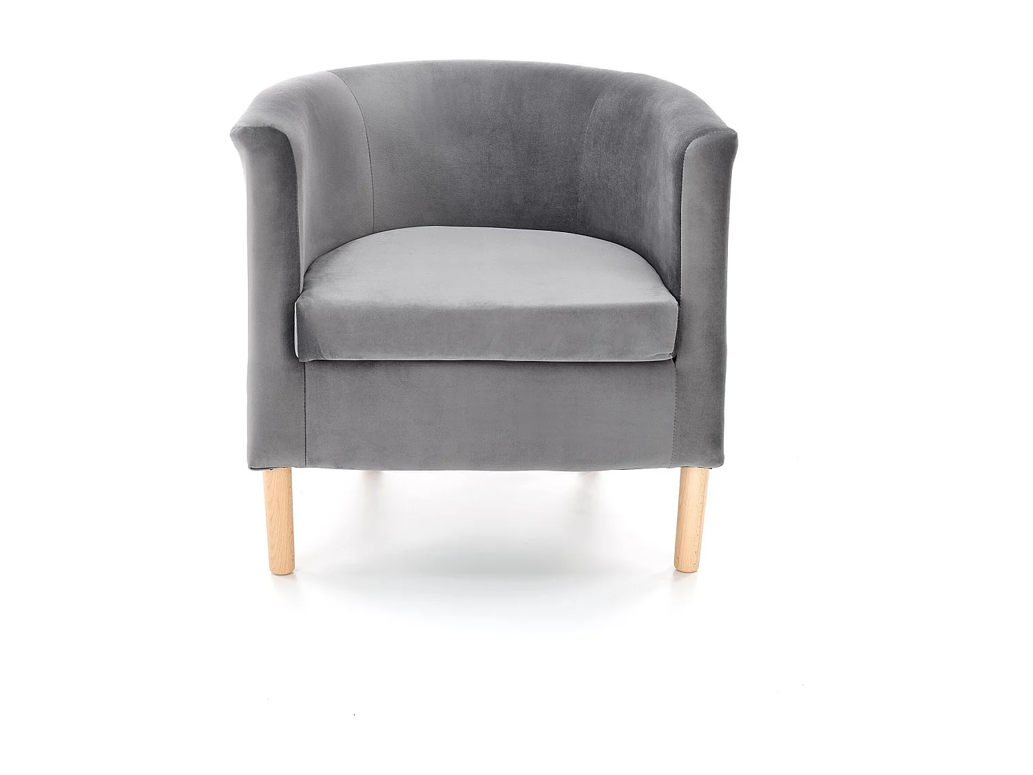 Fauteuil lounge en velours gris avec pieds en bois massif KELEN