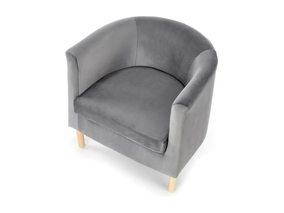Fauteuil lounge en velours gris avec pieds en bois massif KELEN