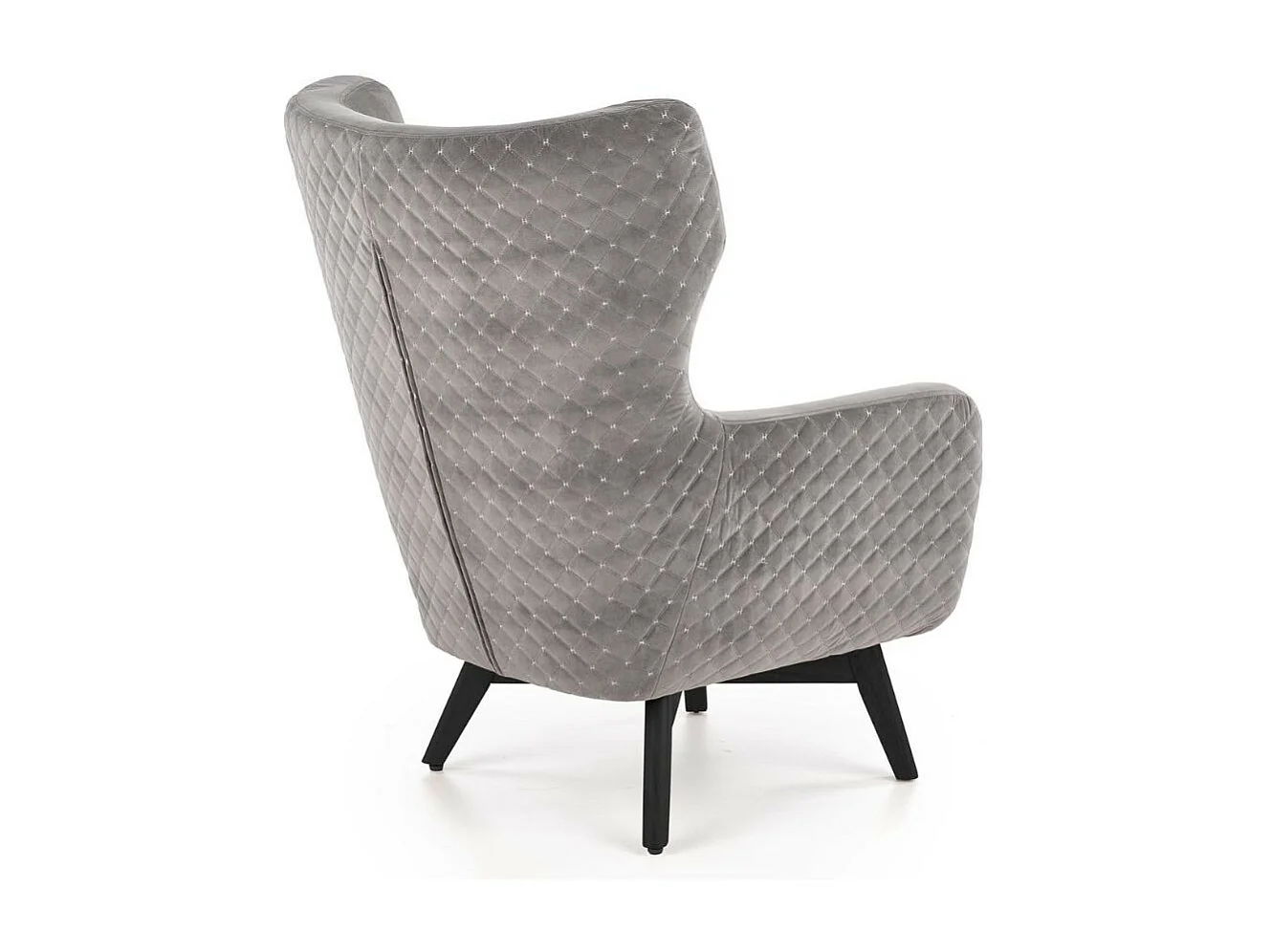 Poltrona in velluto grigio con schienale alto e gambe in legno massiccio nero Sussex