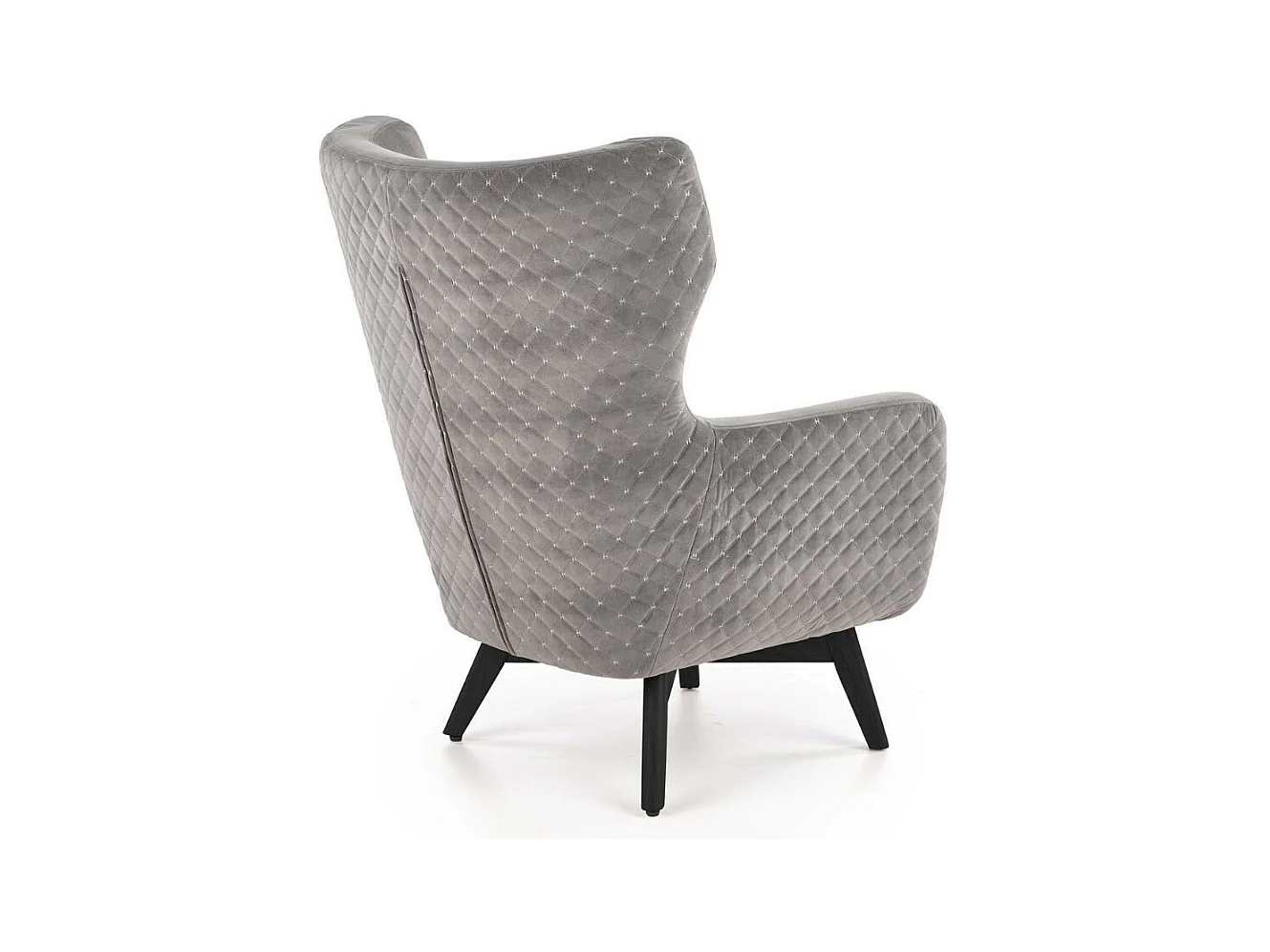 Fauteuil en velours gris avec dossier haut et pieds noirs en bois massif Sussex