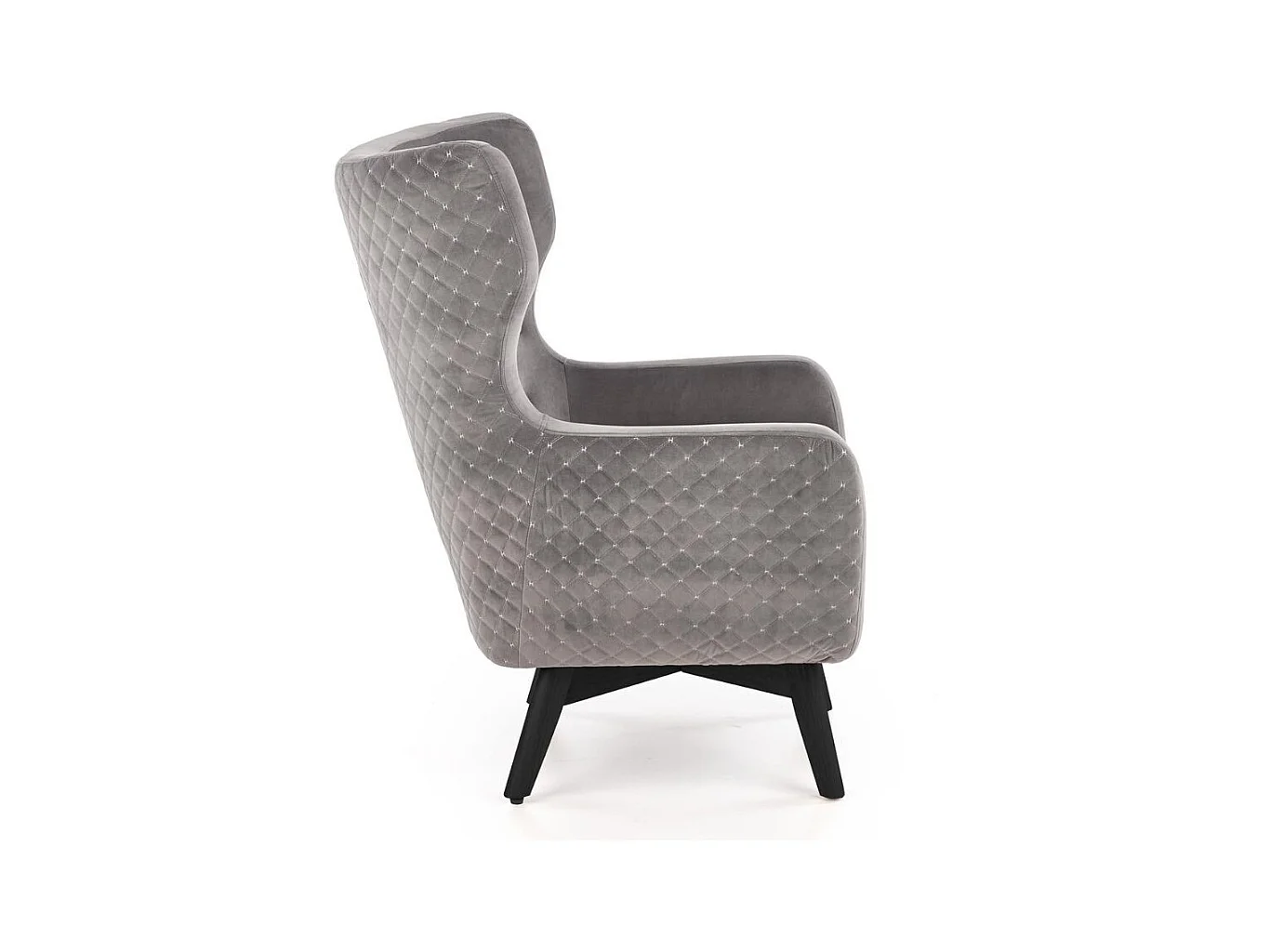 Fauteuil en velours gris avec dossier haut et pieds noirs en bois massif Sussex