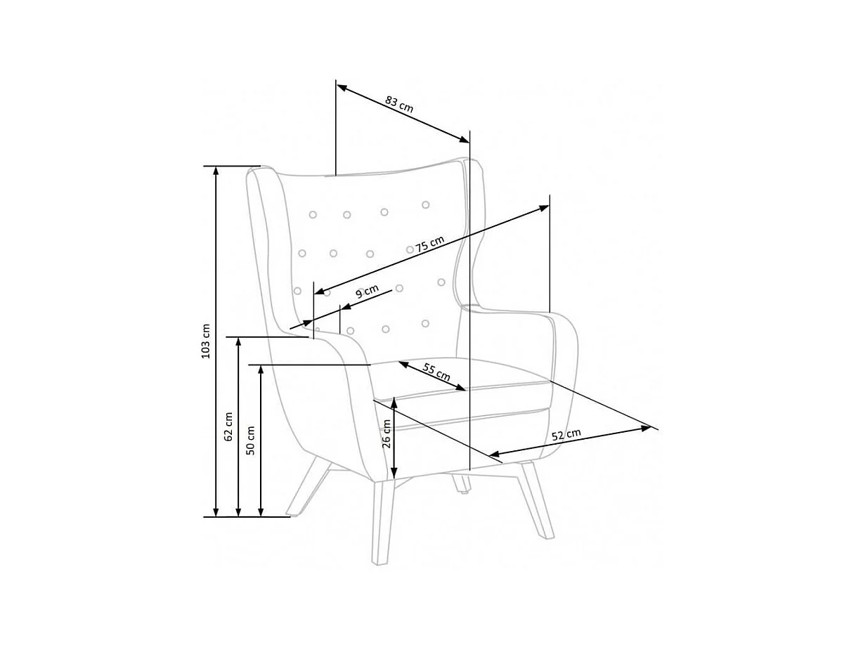 Fauteuil en velours gris avec dossier haut et pieds noirs en bois massif Sussex