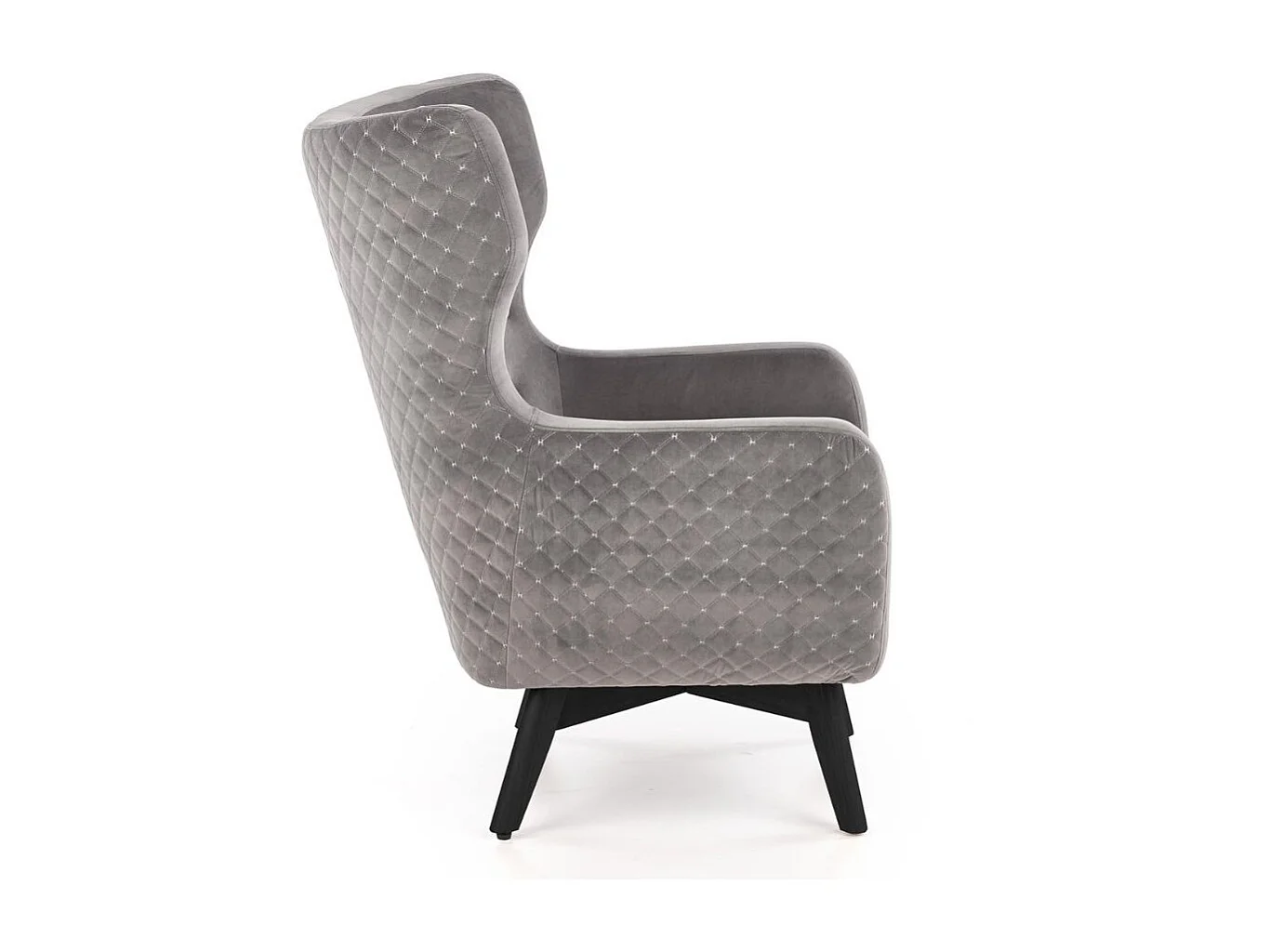 Fauteuil en velours gris avec dossier haut et pieds noirs en bois massif Sussex