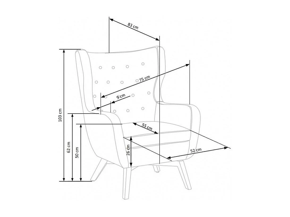 Fauteuil en velours gris avec dossier haut et pieds noirs en bois massif Sussex