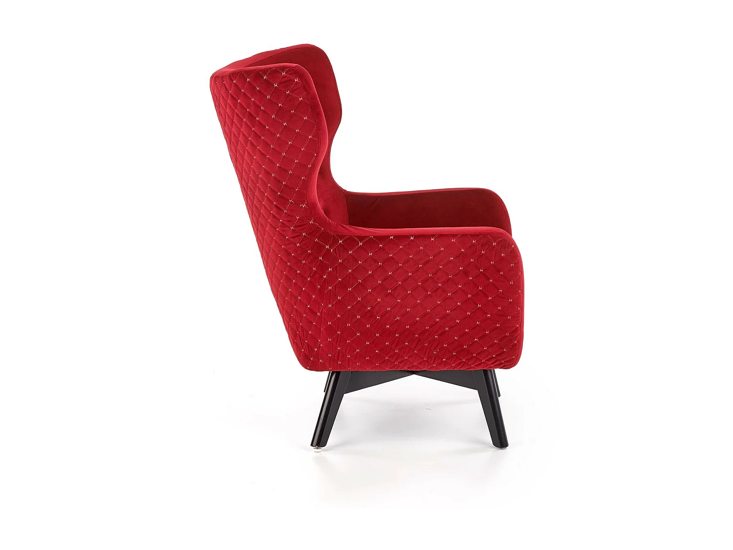 Poltrona in velluto rosso con schienale alto e gambe in legno massiccio nero Sussex