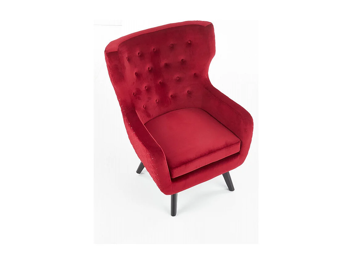 Poltrona in velluto rosso con schienale alto e gambe in legno massiccio nero Sussex