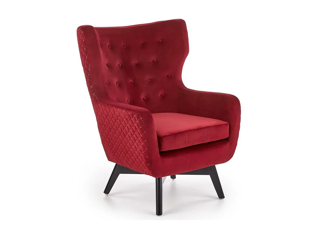 Fauteuil en velours rouge avec dossier haut et pieds noirs en bois massif Sussex