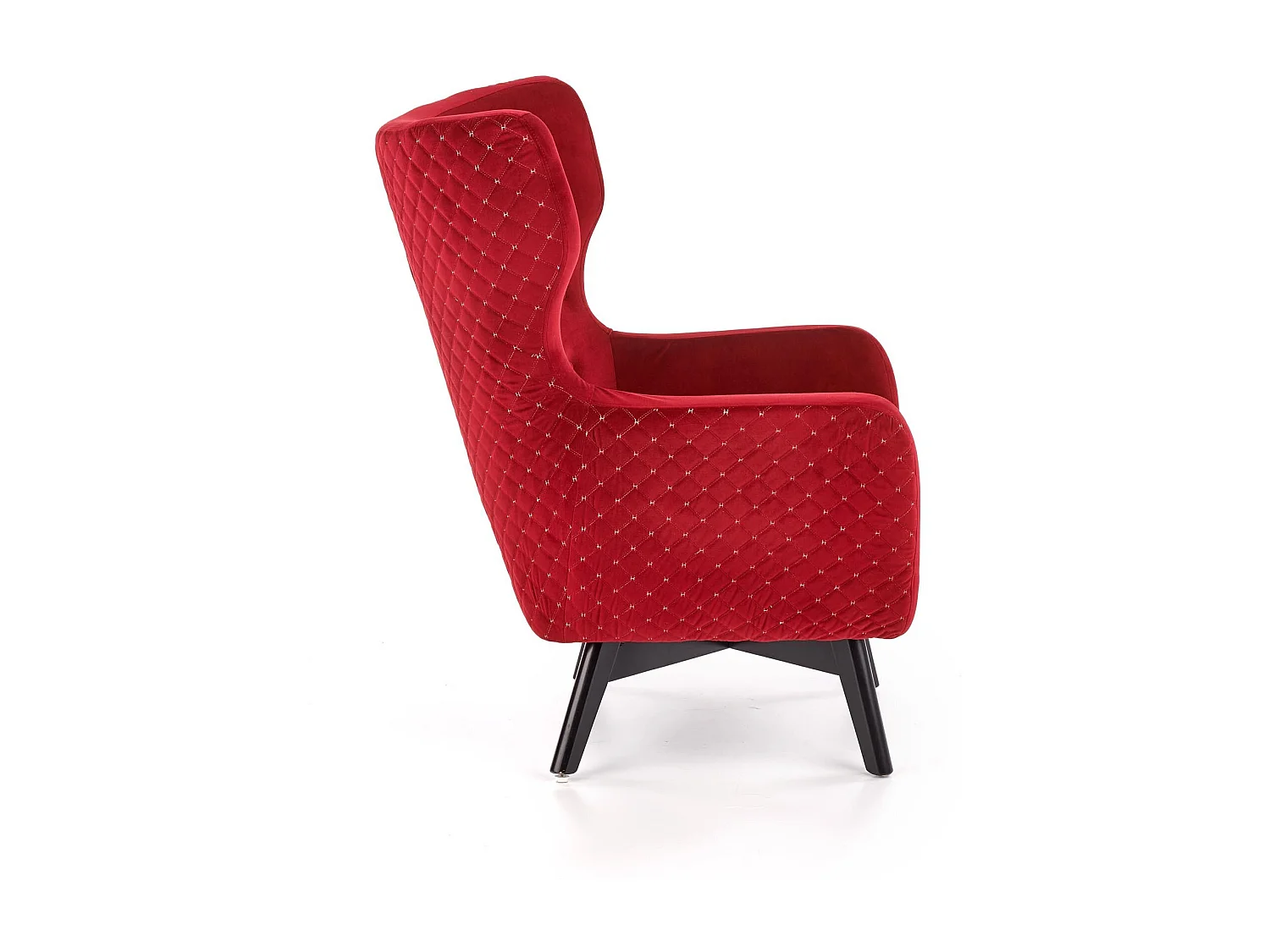 Fauteuil en velours rouge avec dossier haut et pieds noirs en bois massif Sussex