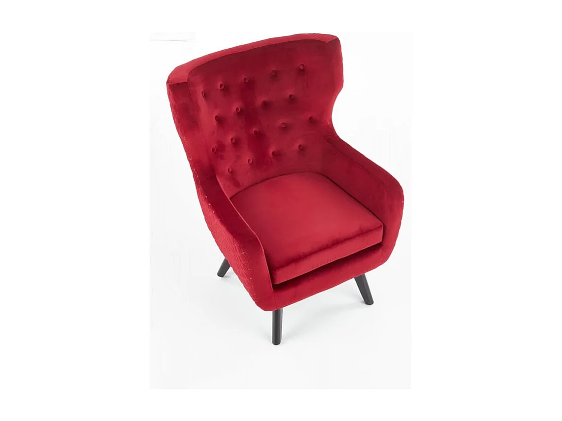 Fauteuil en velours rouge avec dossier haut et pieds noirs en bois massif Sussex