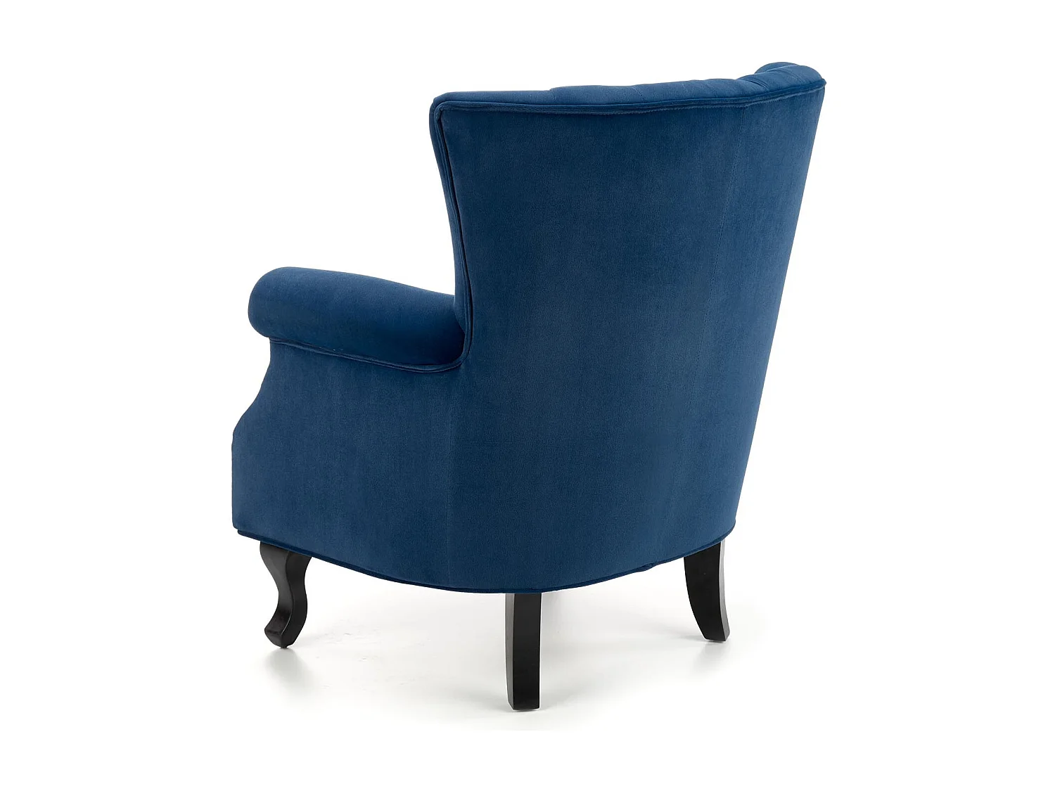 Sillón de terciopelo azul con brazos de tachuelas y patas de madera maciza MEDICIS