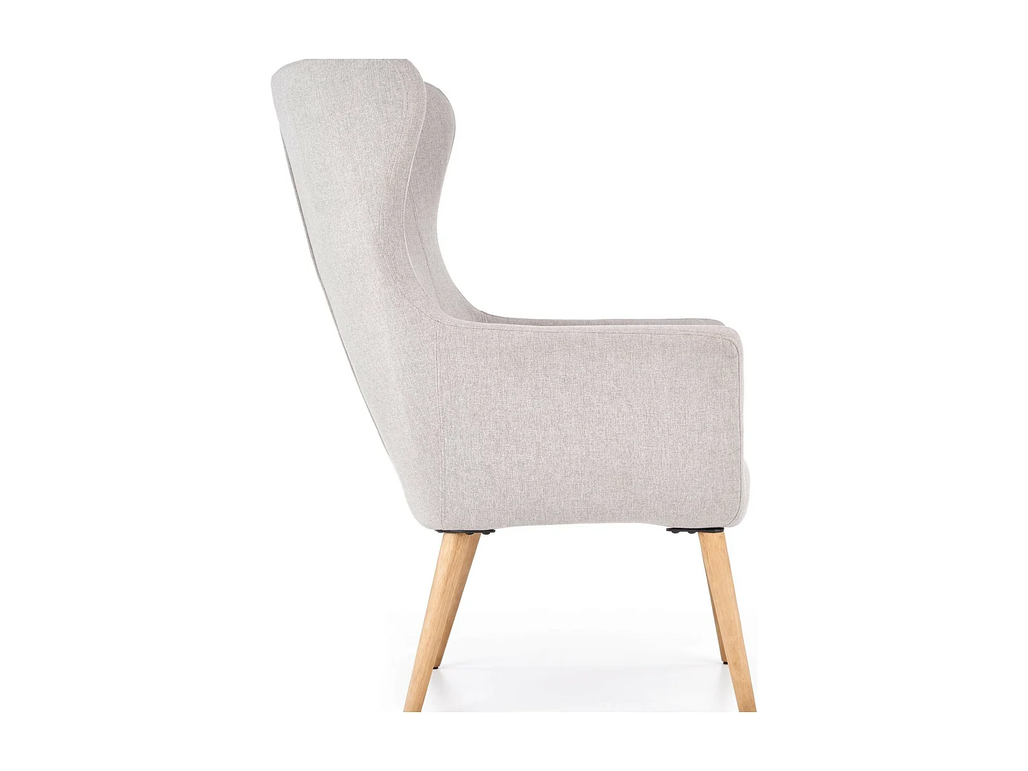 Fauteuil rembourré en tissu gris clair avec dossier haut et pieds en bois de caoutchouc WISH
