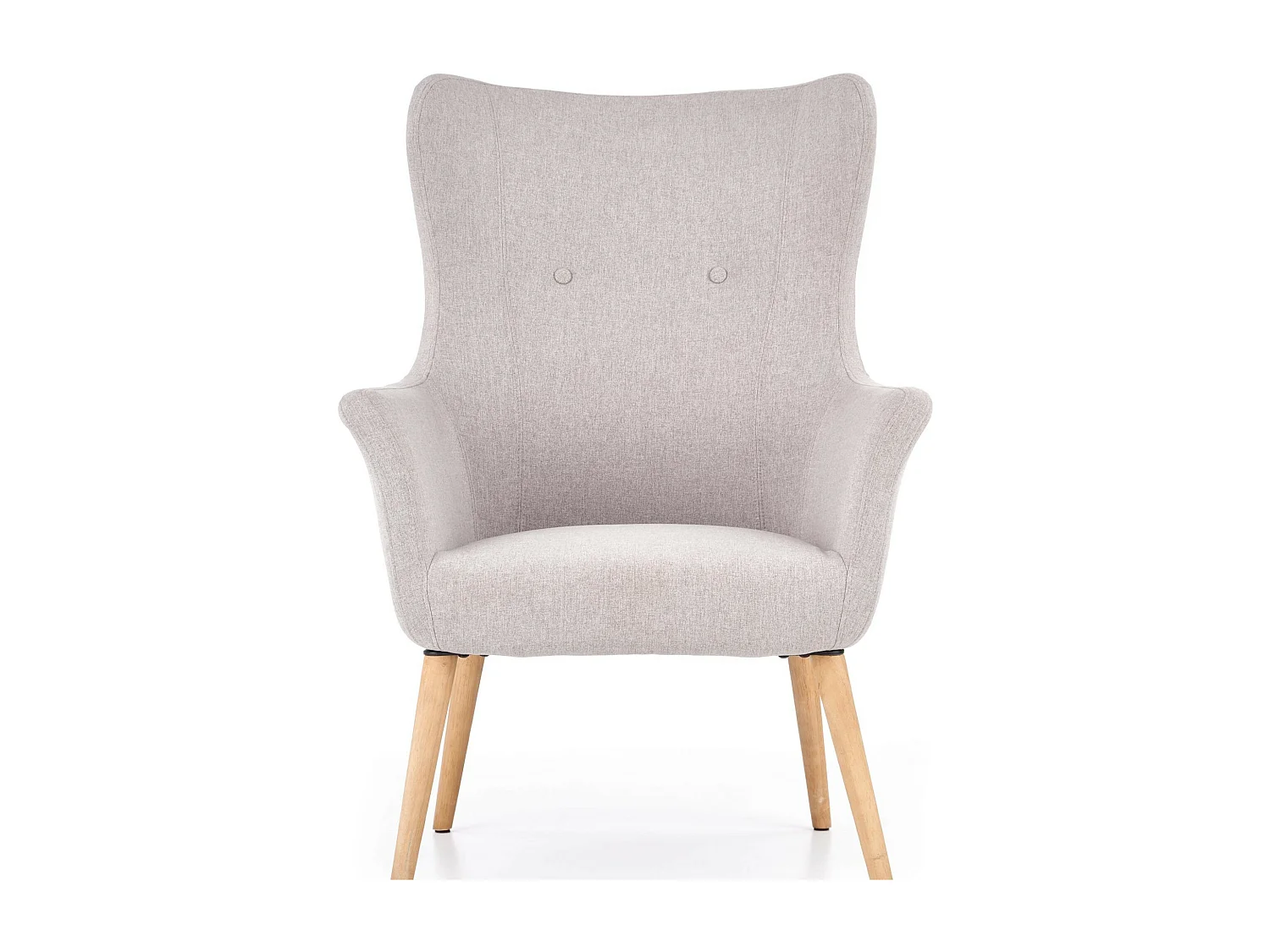 Fauteuil rembourré en tissu gris clair avec dossier haut et pieds en bois de caoutchouc WISH