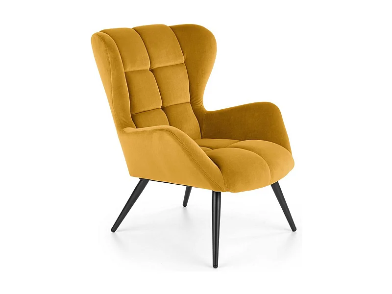 Fauteuil contemporain en velours jaune moutarde GLASGOW